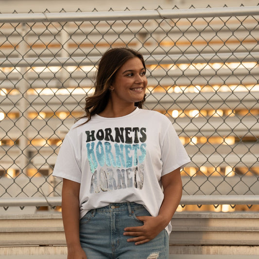 **FINAL SALE** Groovy Hornets Women's Sequin Design Tee (White)