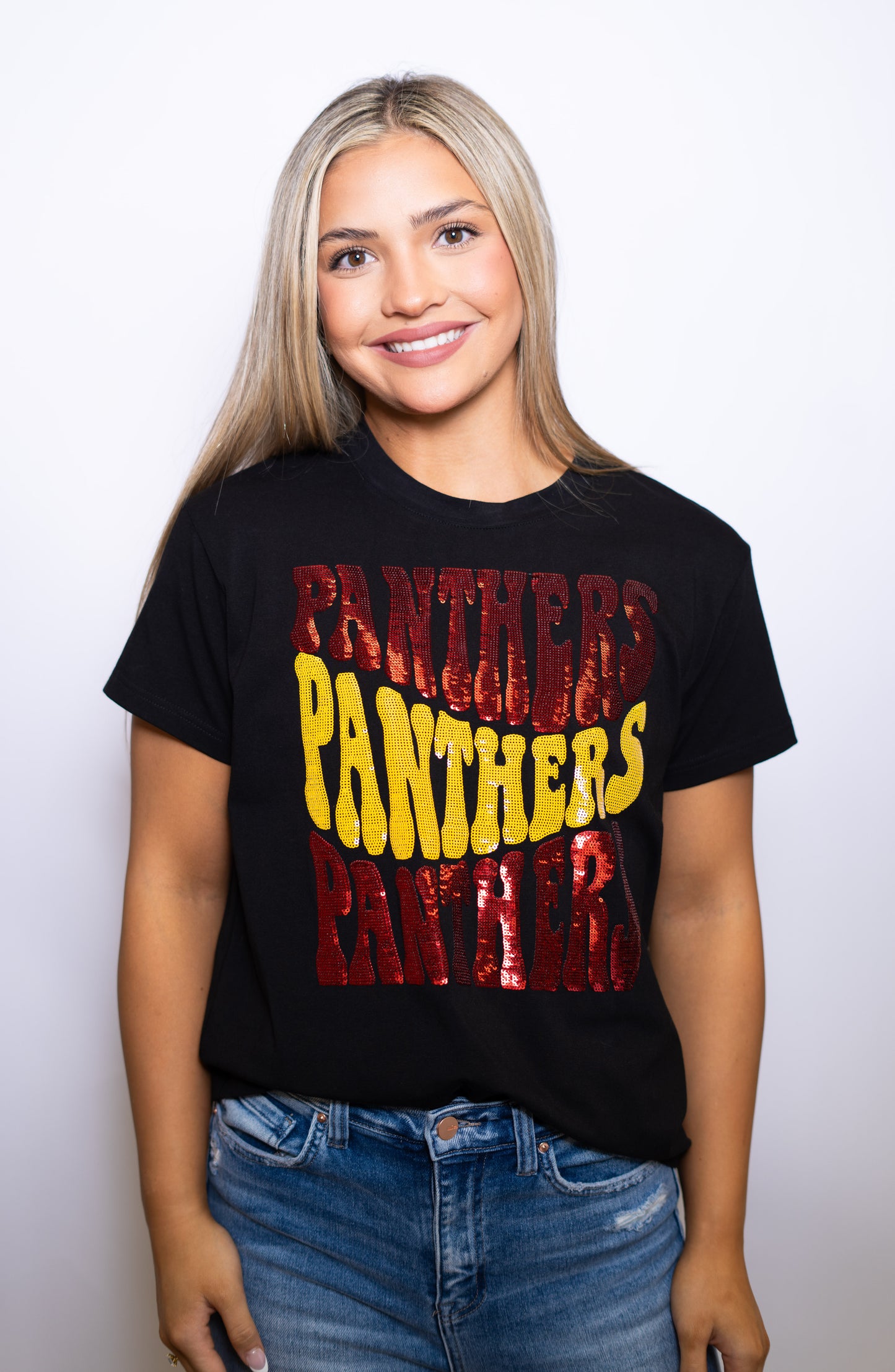 Groovy Panthers (Brusly) | Women's Sequin Design Tee (Black)