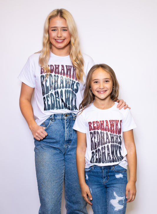 Mommy & Me | Groovy Redhawks Sequin Tee (White)