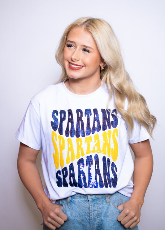 Groovy Spartans | Women's Sequin Design Tee (White)