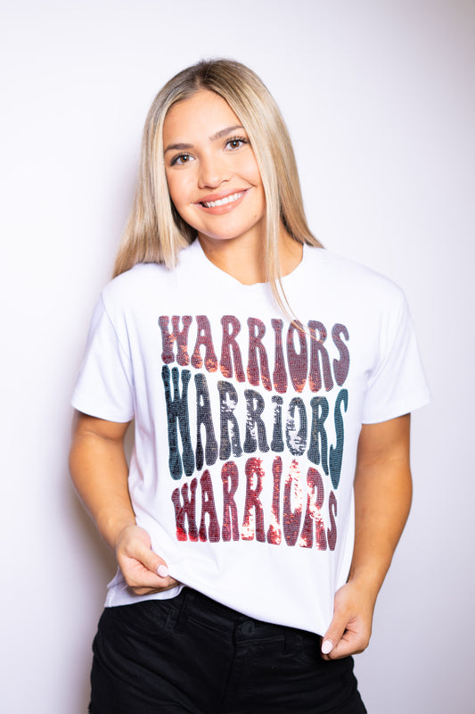 Groovy Warriors | Women's Sequin Design Tee (White)