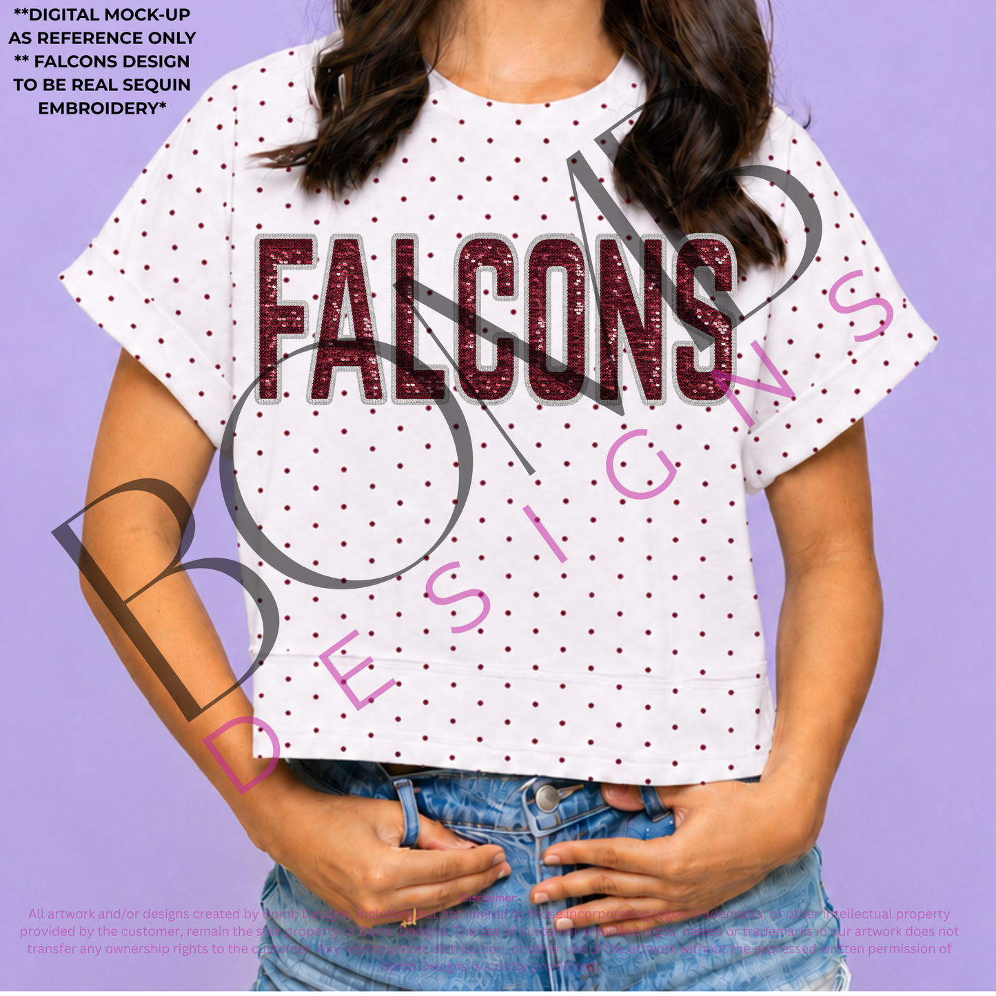**PRE-ORDER ONLY** Falcons | Polka Dot Exposed Seam Crop Shirt (Maroon Polka Dot)