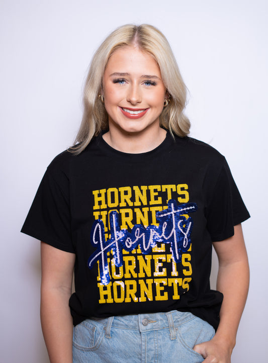 Hornets | Women's Sequin Design Tee (Black)