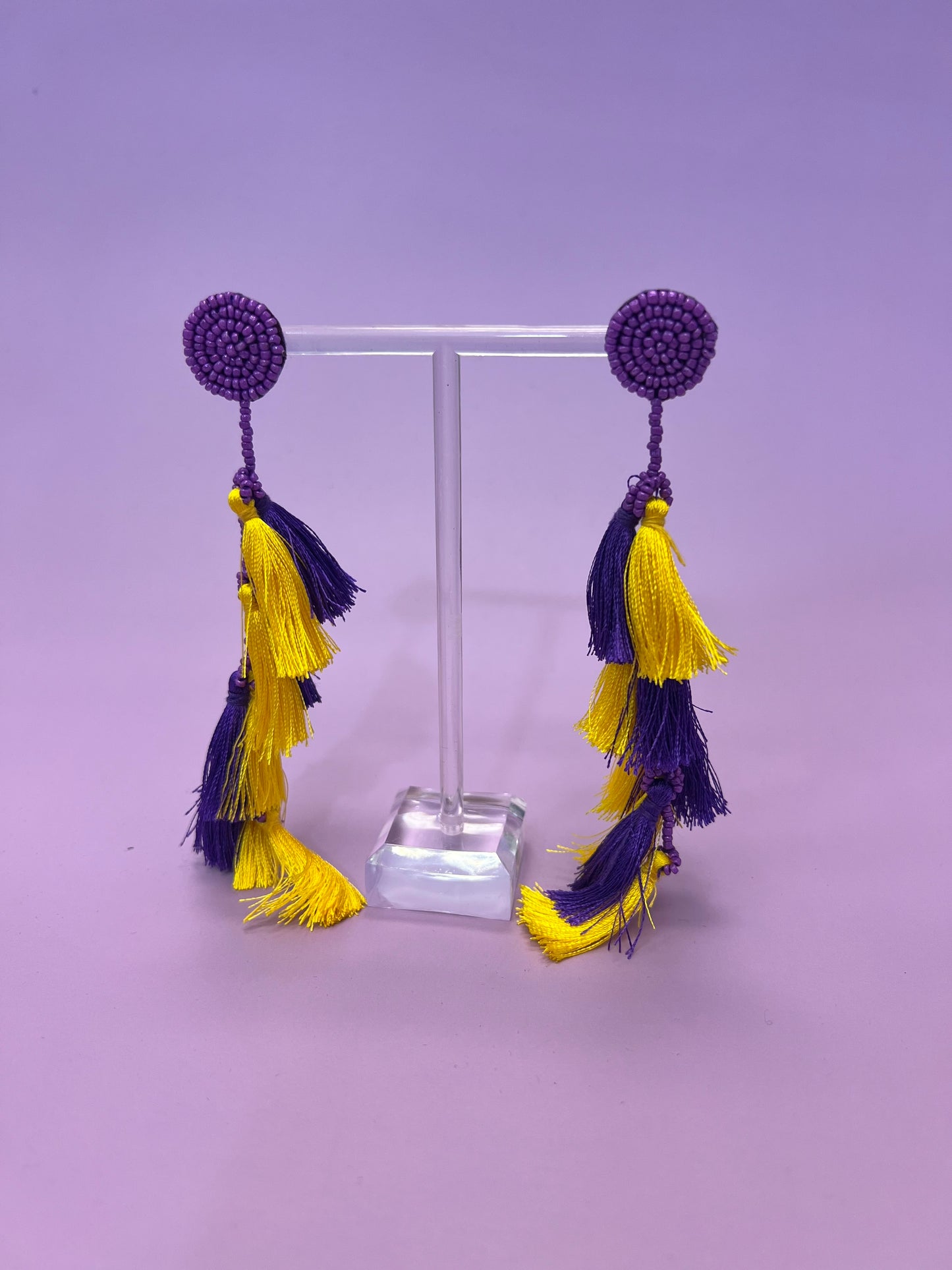 Purple - Gold  (Tiger)  | Beaded Tassel Earrings