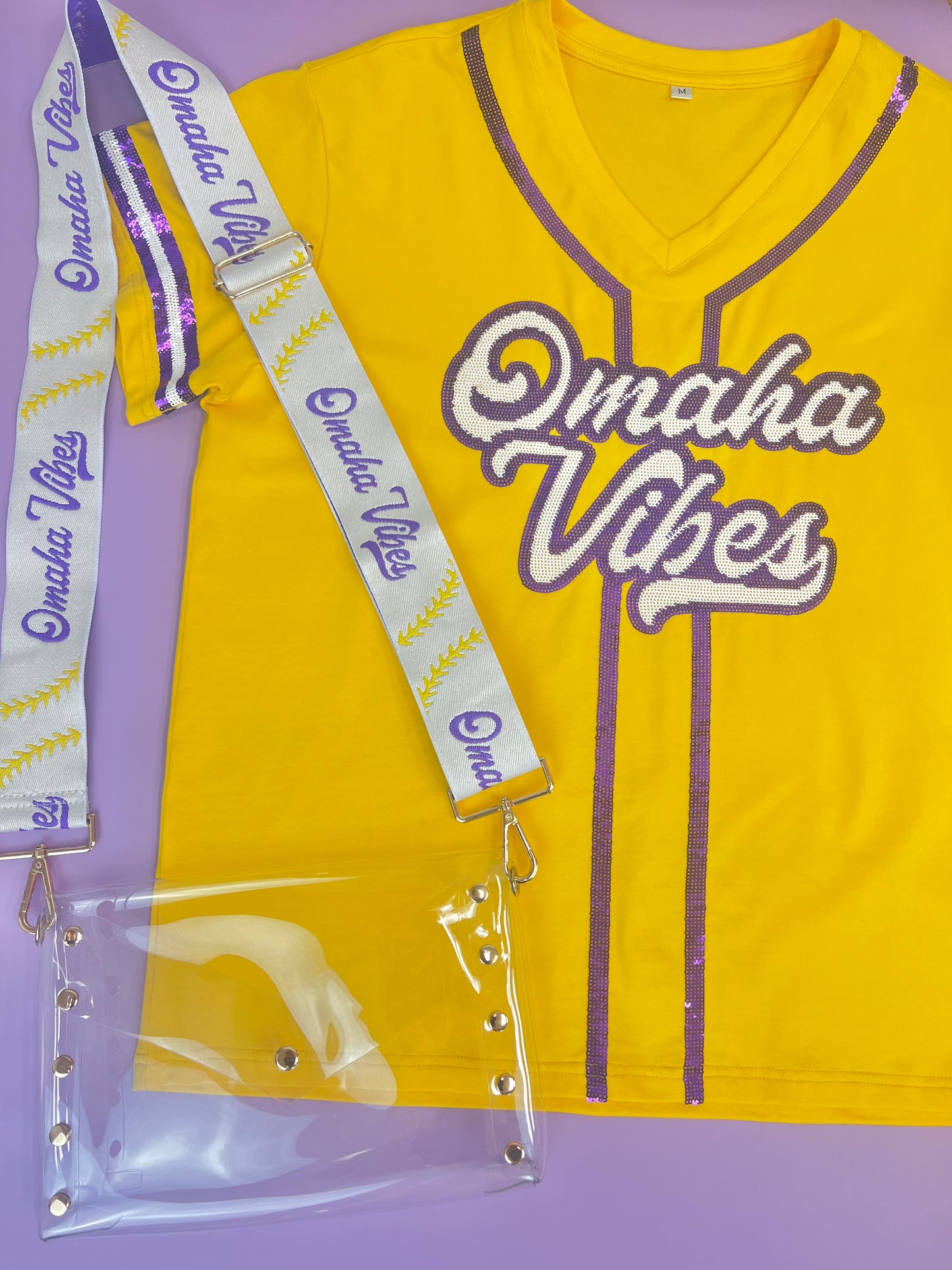 Omaha Vibes | Women's Baseball Jersey V-Neck Tee (Yellow)