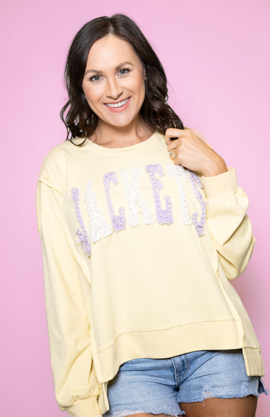 **PRE-ORDER ONLY** Jackets | Women's Distressed Embroidery Pullover (Butter Yellow)