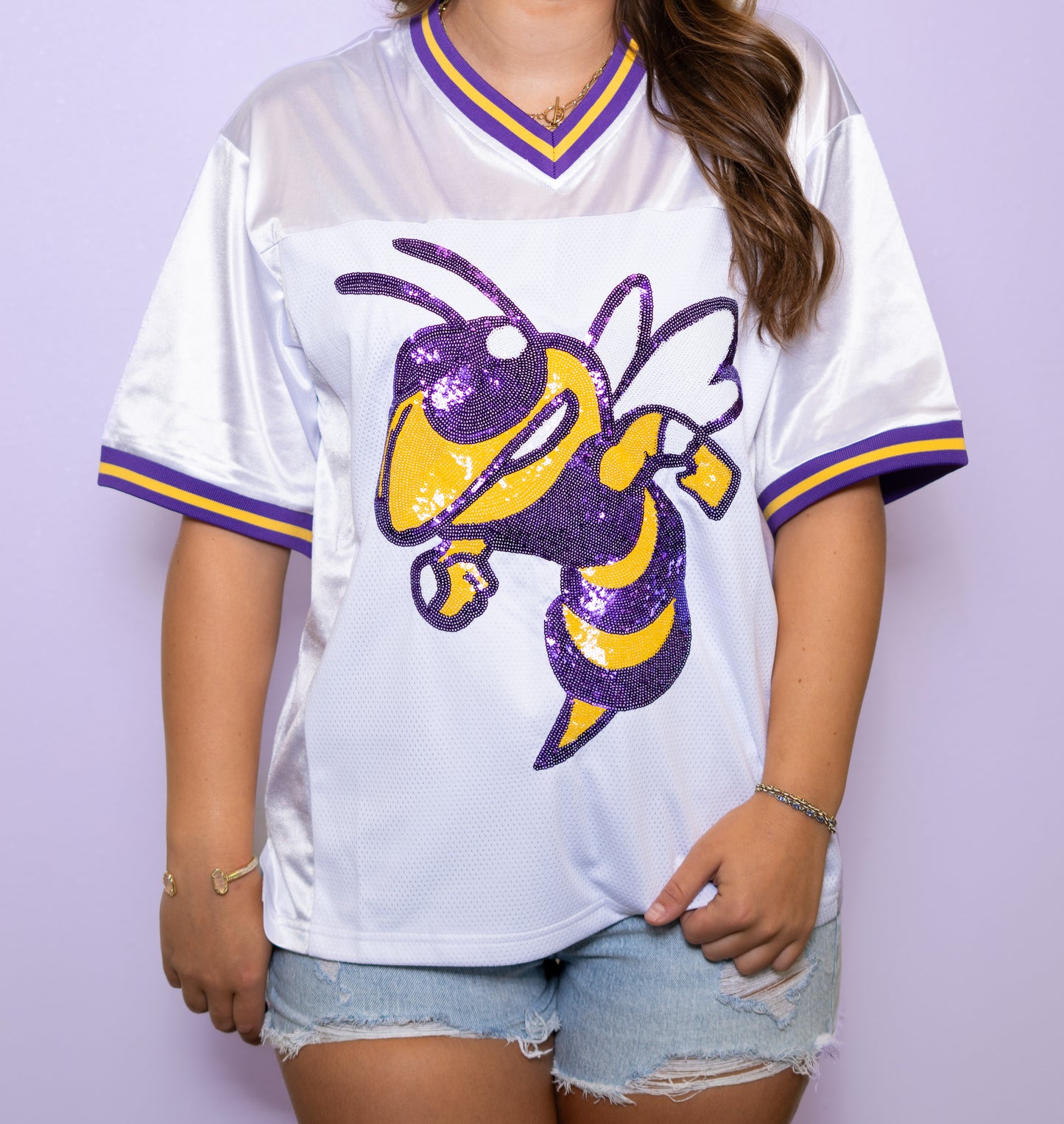 Jackets | Women's Sequin Design Football Jersey (White)