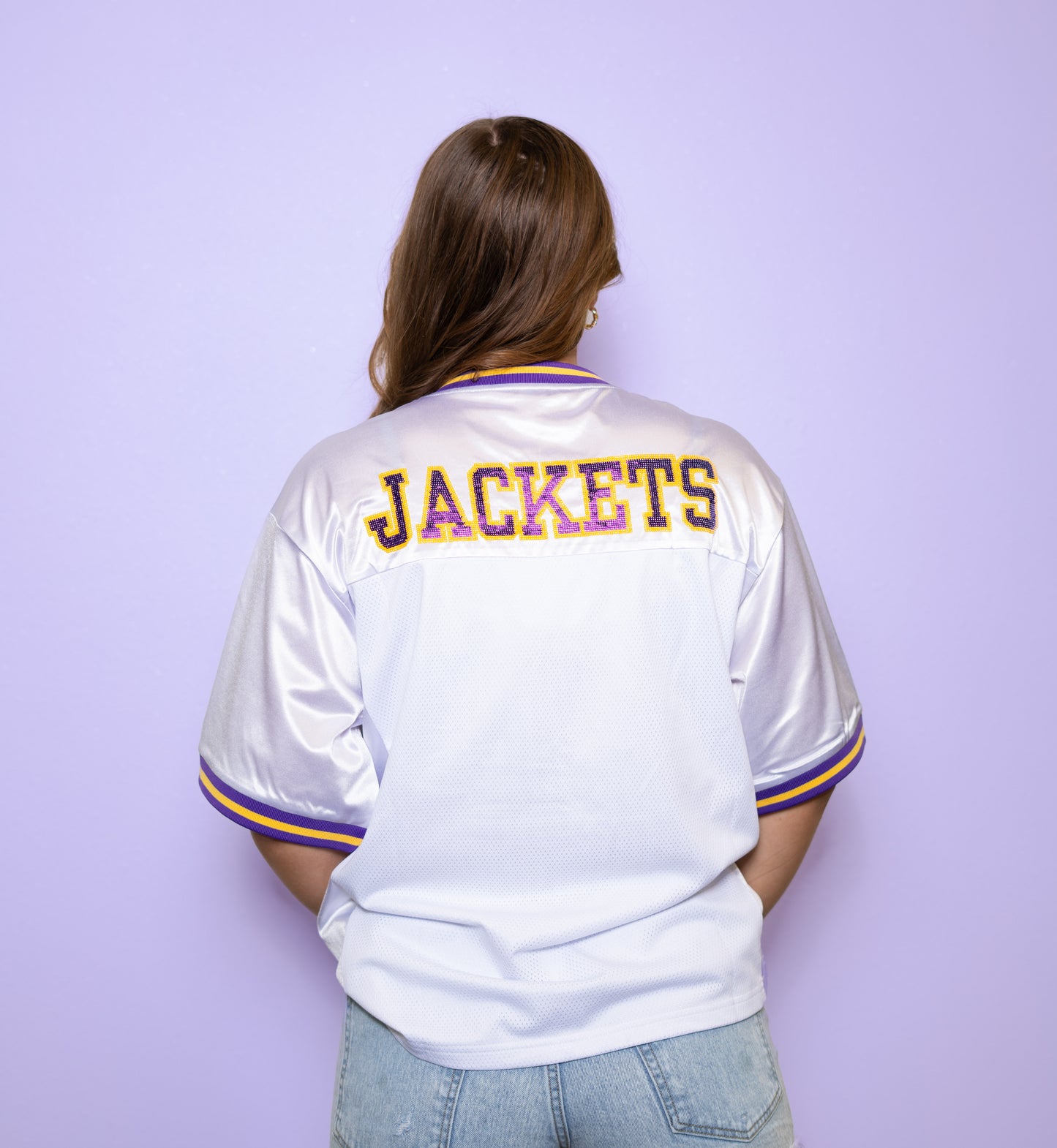 Jackets | Women's Sequin Design Football Jersey (White)