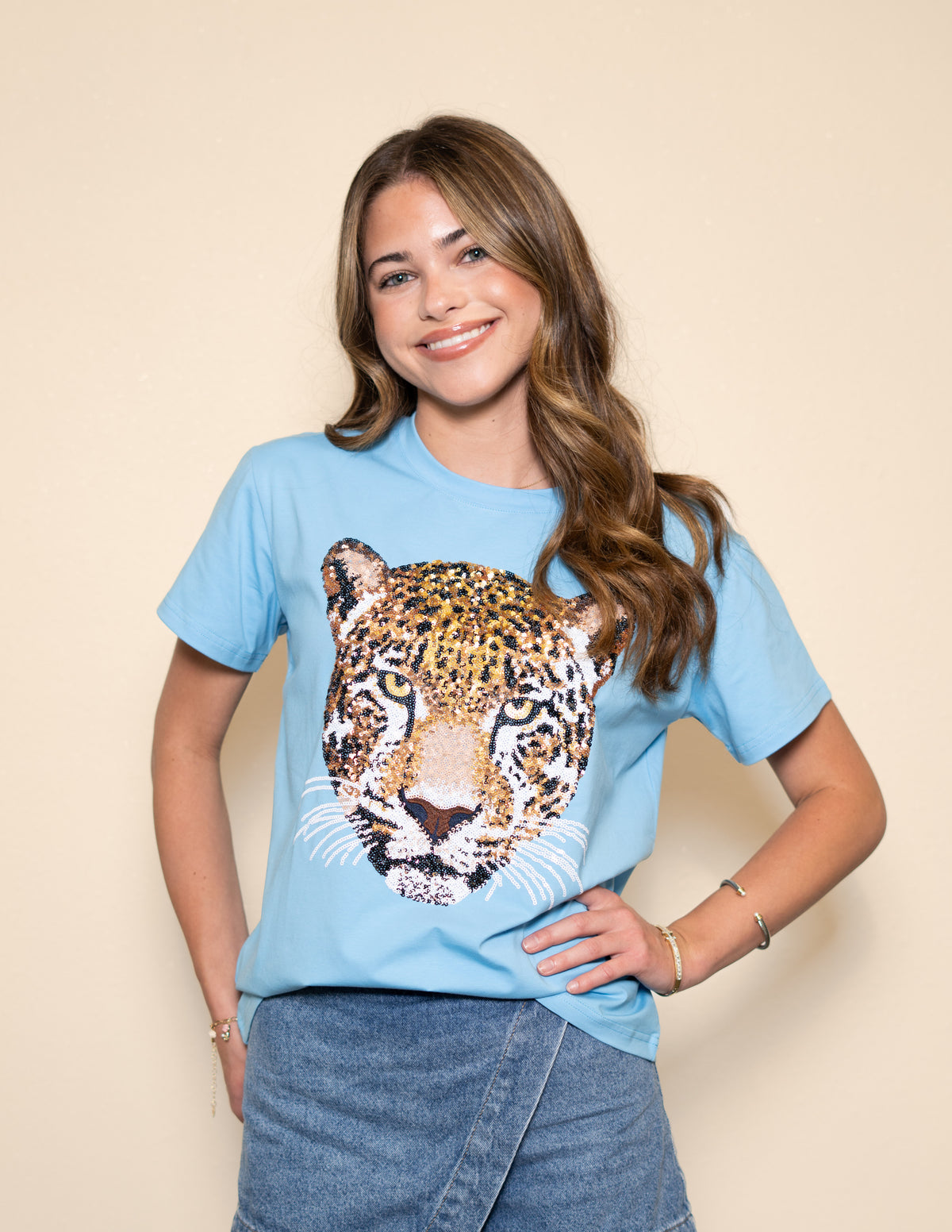 Jaguar Tee | Women's Sequin Design Tee (Blue)