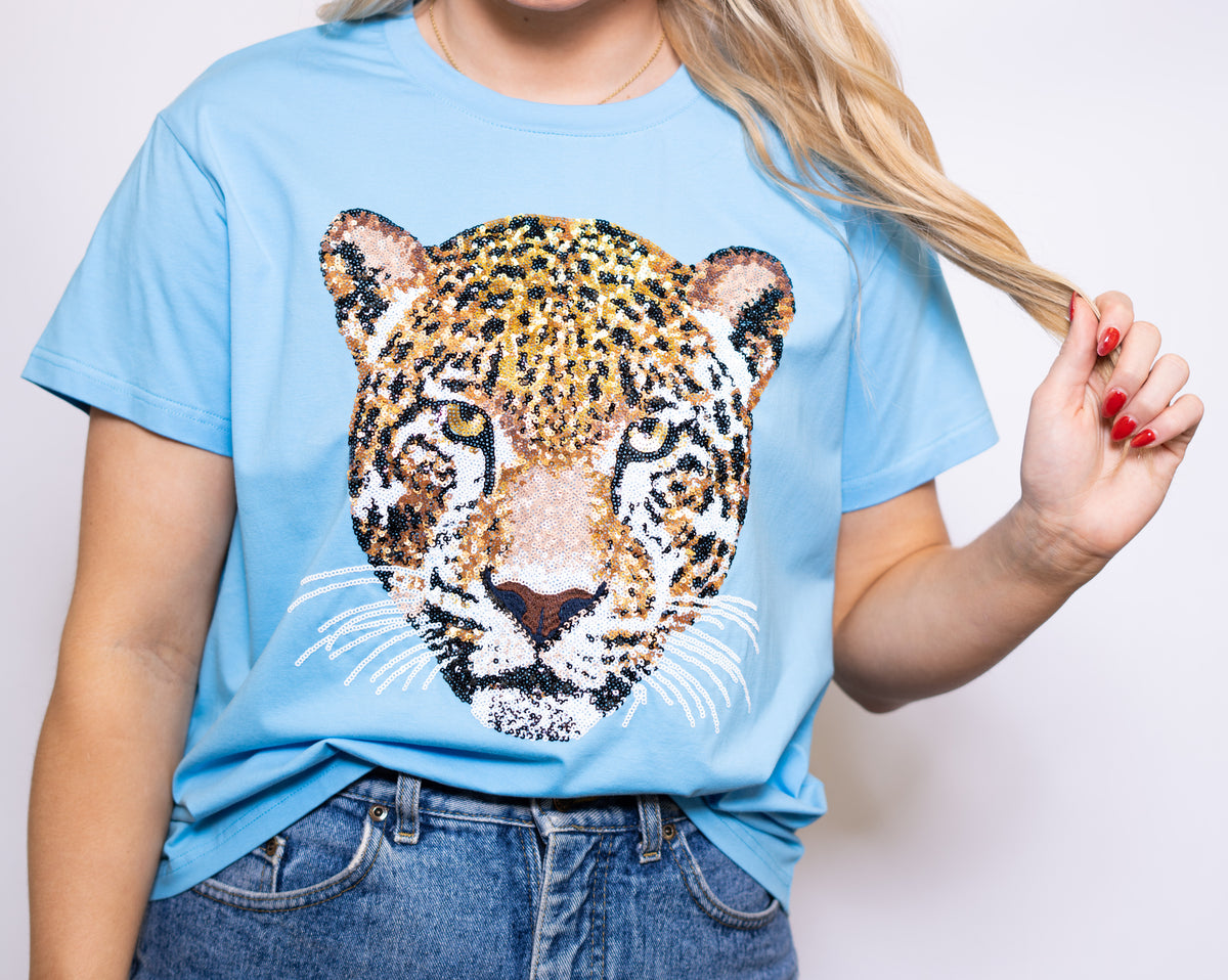 Jaguar Tee | Women's Sequin Design Tee (Blue)