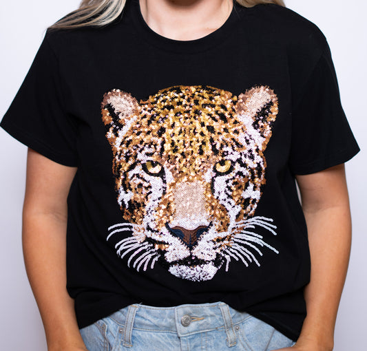 Jaguar Tee | Women's Sequin Design Tee (Black)