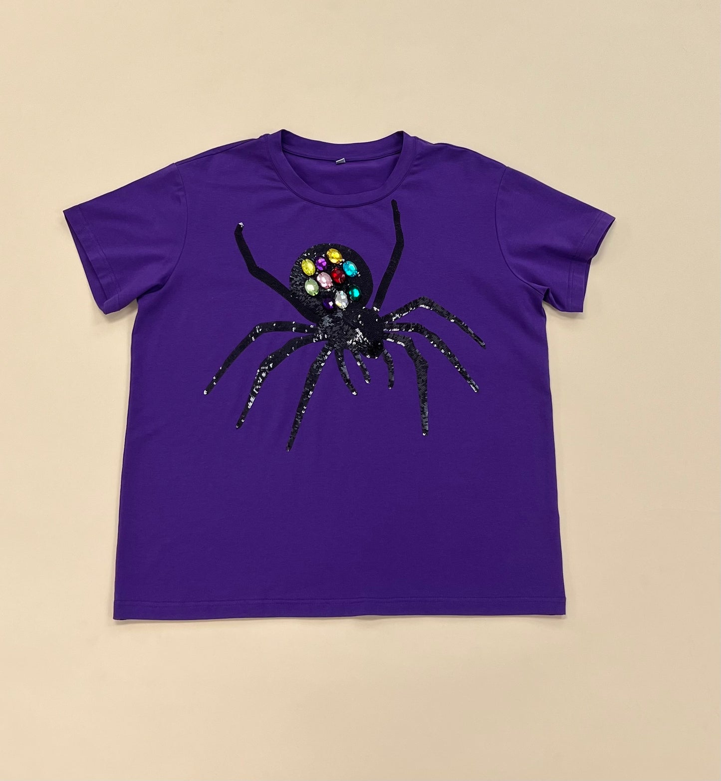 **PRE-ORDER ONLY** Jeweled Halloween Spider | Women's Sequin Design Tee (Purple)
