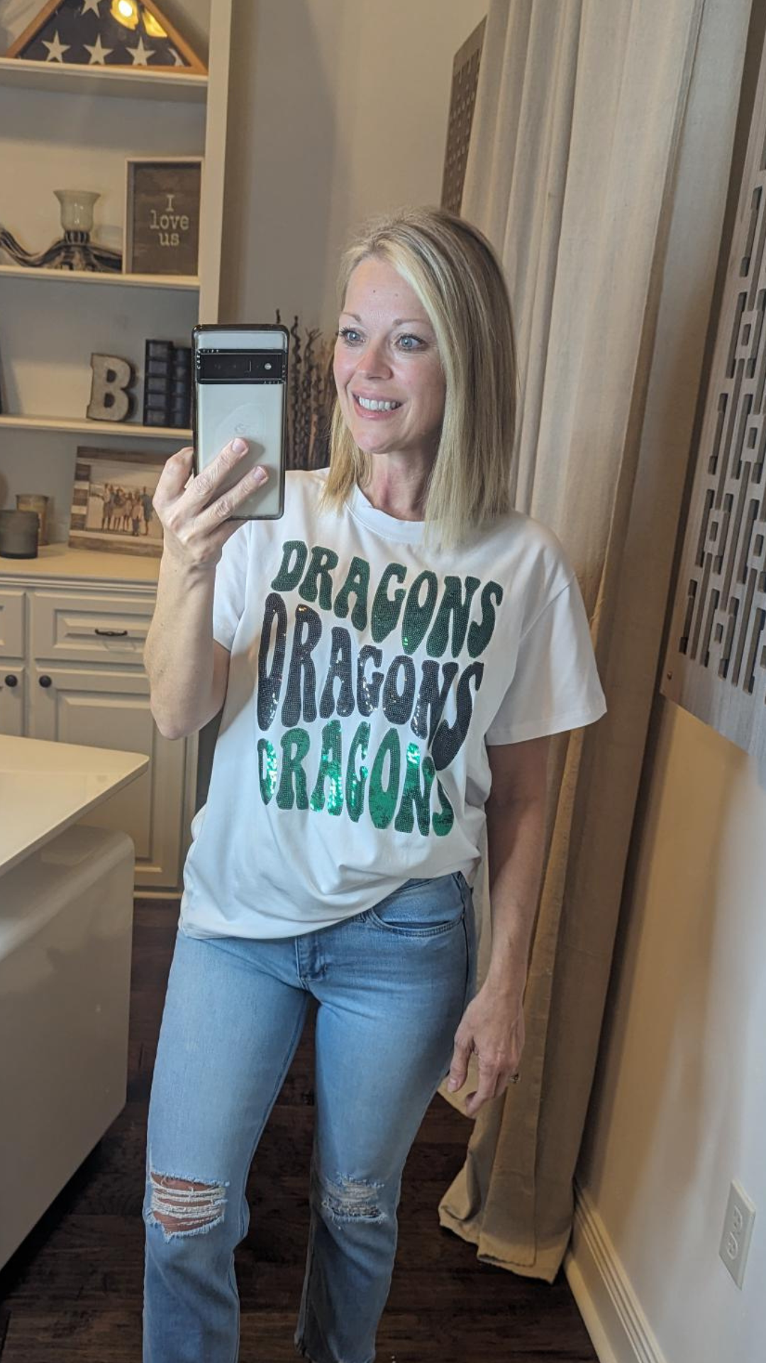 Groovy Dragons | Women's Sequin Design Tee (White)