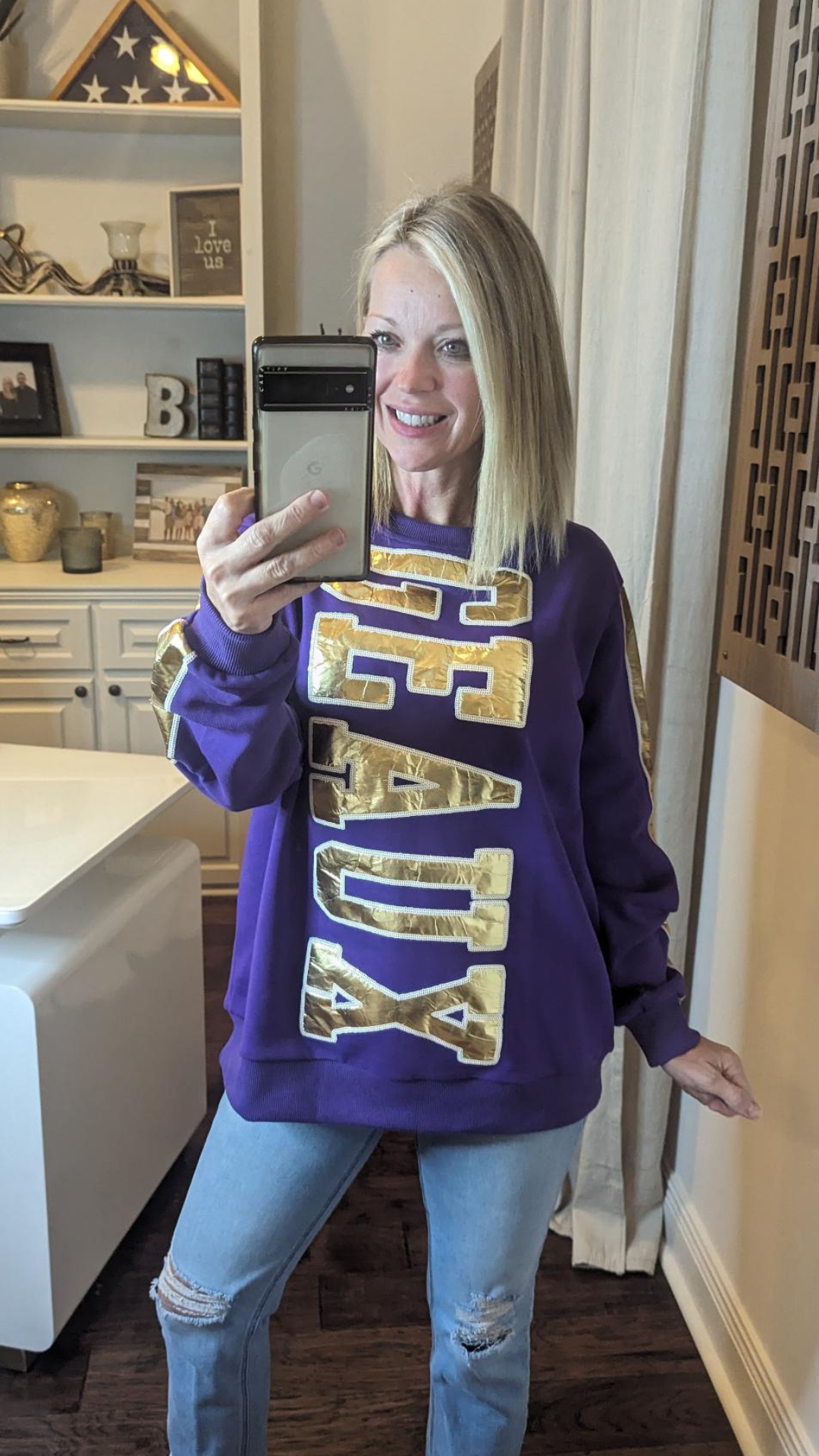 Metallic GEAUX | Women's French Terry Sweatshirt (Purple)