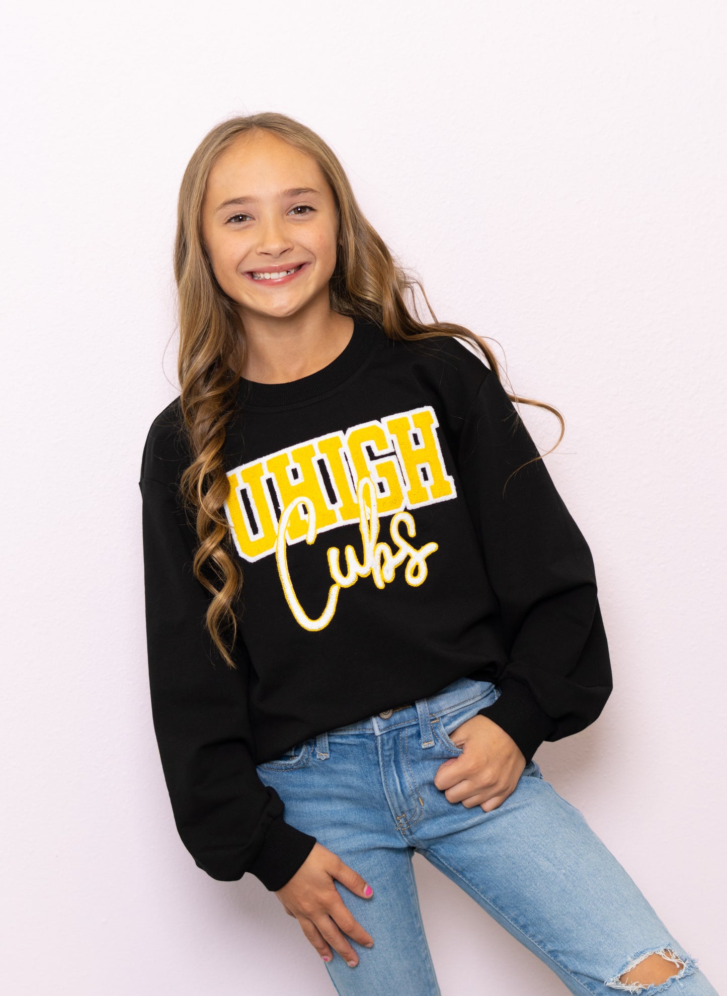 **PRE-ORDER ONLY** University Lab School | UHIGH | Youth Chenille Embroidery Sweatshirt (Black)