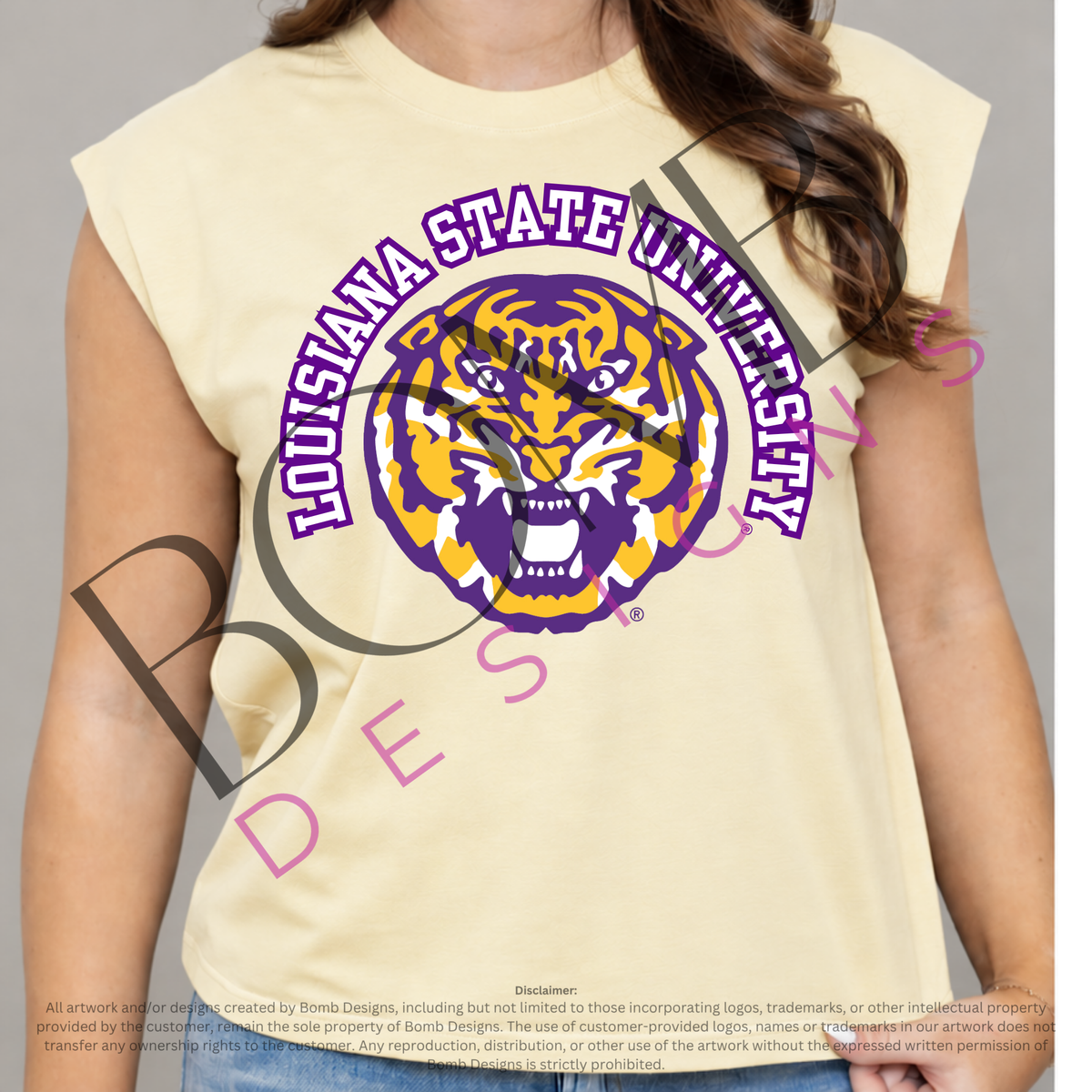 **PRE-ORDER ONLY** Wholesale | LSU Louisiana State University (LICENSED) | Women's Sequin Design Boxy Tank (Cream)