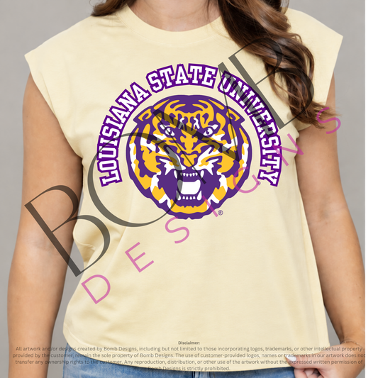 **PRE-ORDER ONLY** Wholesale | LSU Louisiana State University (LICENSED) | Women's Sequin Design Boxy Tank (Cream)
