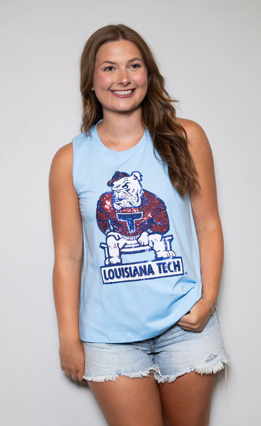Vintage Louisiana Tech Bulldogs (Licensed) | Women's Sequin Design Tank (Blue)