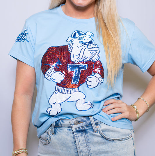 Vintage Louisiana Tech Bulldogs (Licensed) | Women's Sequin Design Tee (Blue)