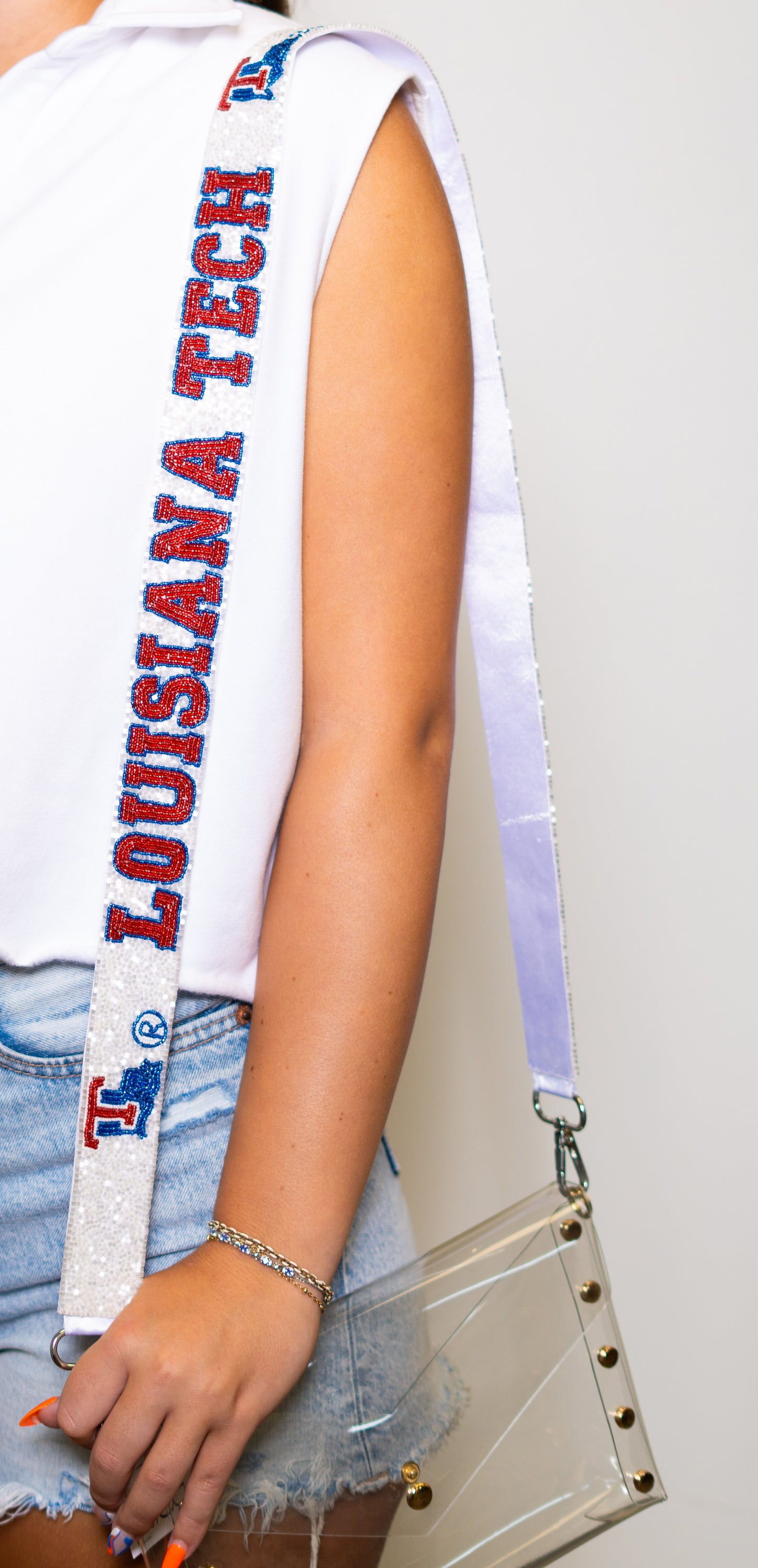 Wholesale | Louisiana Tech (Licensed) | Custom Beaded Purse Strap (White)