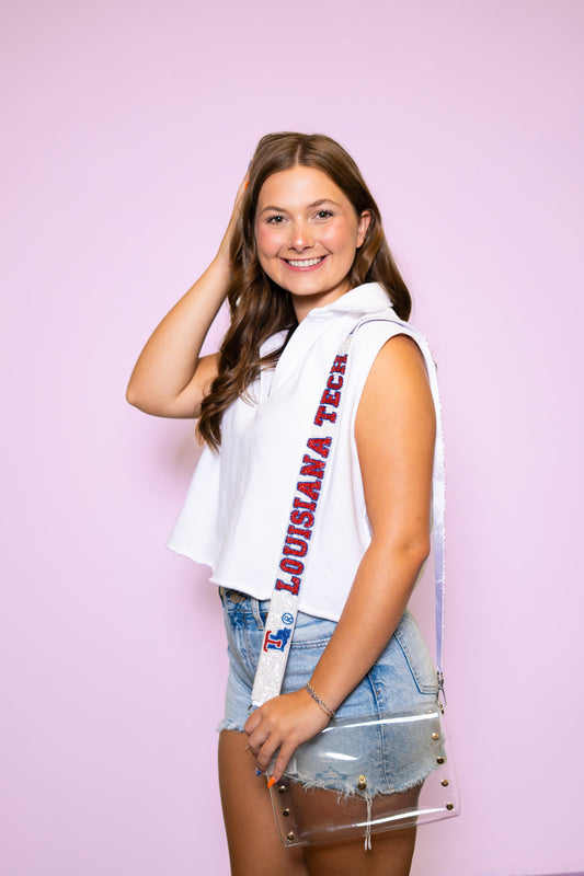 Wholesale | Louisiana Tech (Licensed) | Custom Beaded Purse Strap (White)