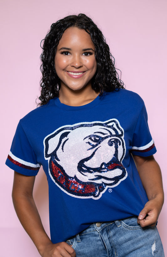 Louisiana Tech Bulldogs (Licensed) | Women's Sequin Design Tee (Blue)