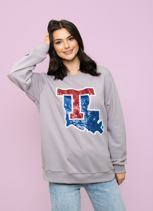 Louisiana Tech Bulldogs (LICENSED) | Women's Sequin Design Sweatshirt (Gray)
