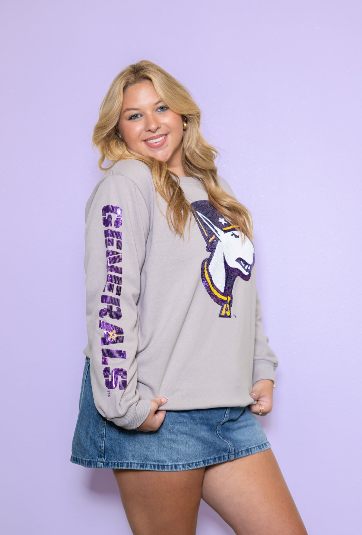 LSUA Generals "Tank" (Licensed) | Women's Sequin Design Sweatshirt (Grey)
