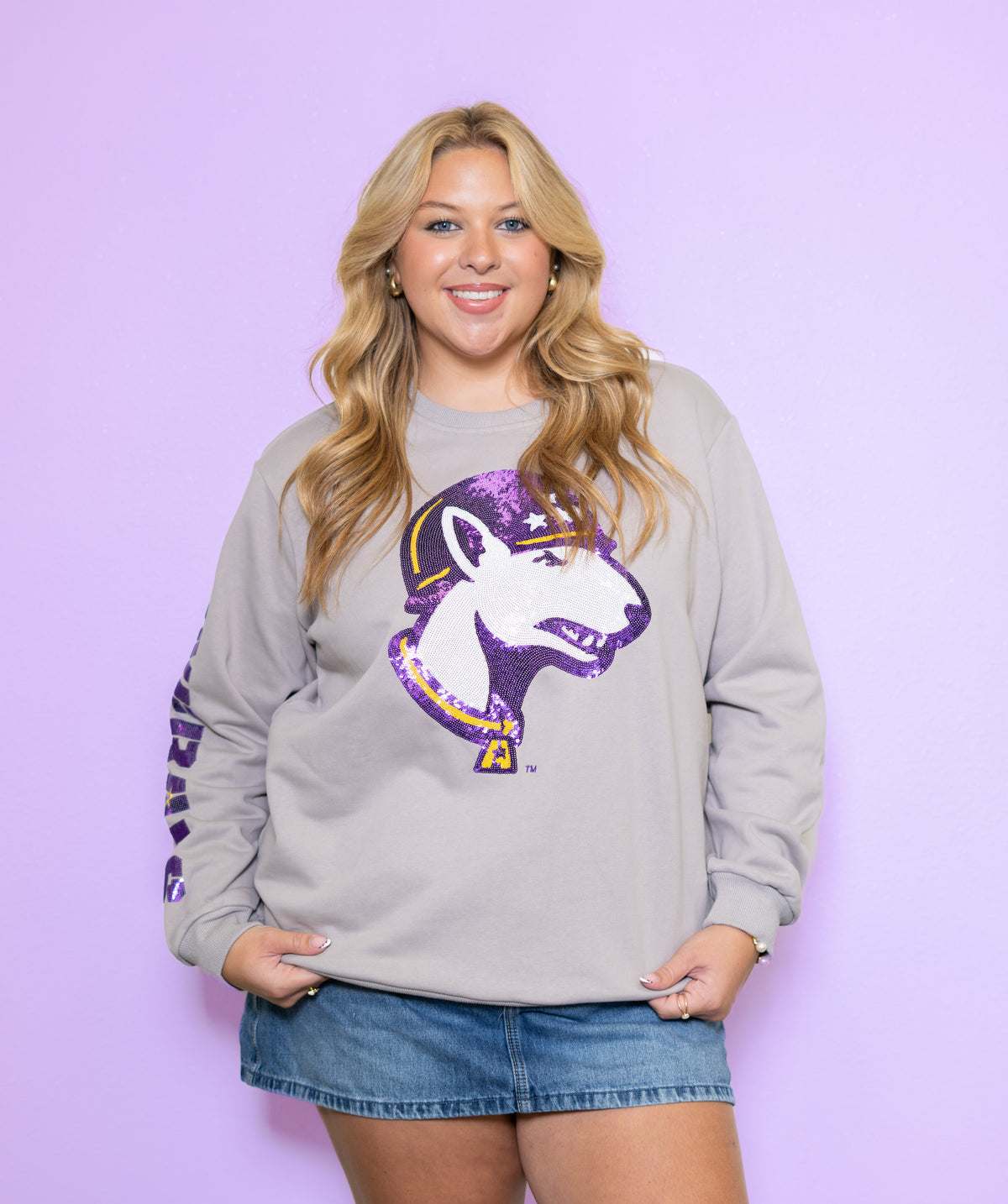 LSUA Generals "Tank" (Licensed) | Women's Sequin Design Sweatshirt (Grey)