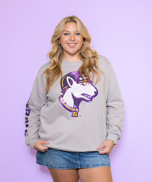 LSUA Generals "Tank" (Licensed) | Women's Sequin Design Sweatshirt (Grey)