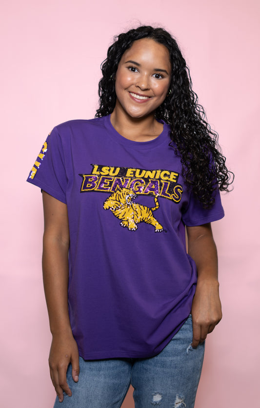 WHOLESALE | LSUE (Licensed) | Women's Sequin Design Tee (Purple)