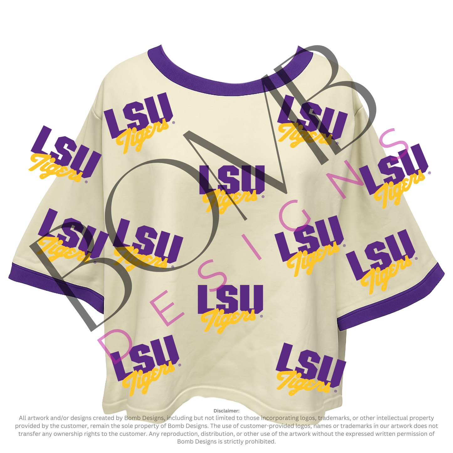 **PRE-ORDER ONLY** Wholesale | LSU TIGERS Vintage Logo (Licensed) | Women's Oversized Scattered Crop (Cream)