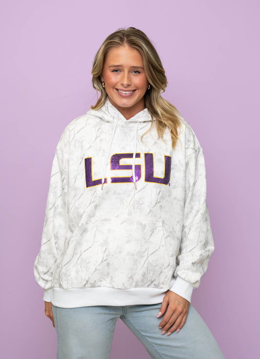 **PRE-ORDER ONLY** Wholesale | LSU (Licensed) | Women's Sequin Design Hoodie (White Camo)
