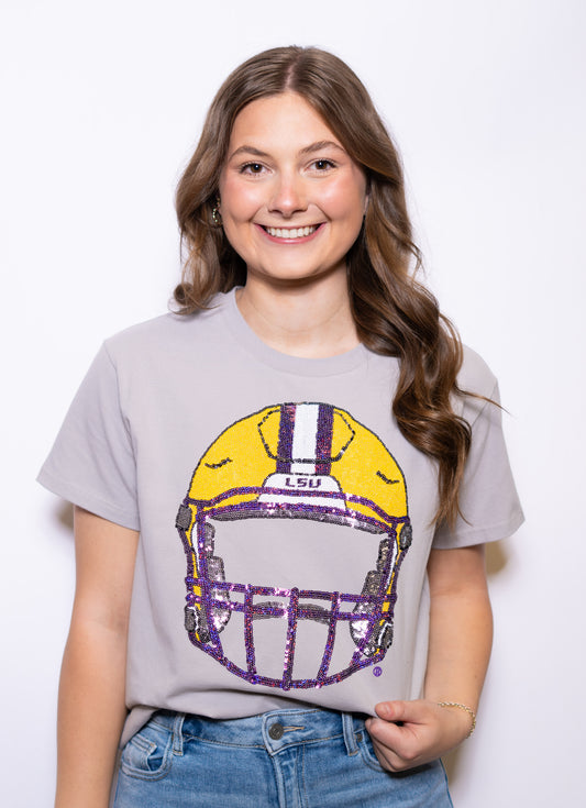 **PRE-ORDER ONLY** Wholesale | LSU Front & Back Helmet (Licensed) | Women's Sequin Design (Gray)