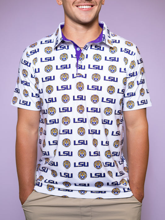 **PRE-ORDER ONLY** LSU Logos (Licensed) | Men's Polo (White)