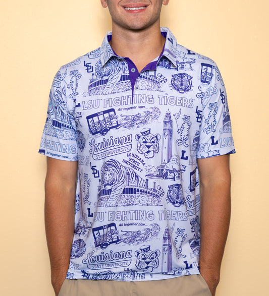 Wholesale | LSU Vintage Logos (Licensed) | Men's Polo (Grey)