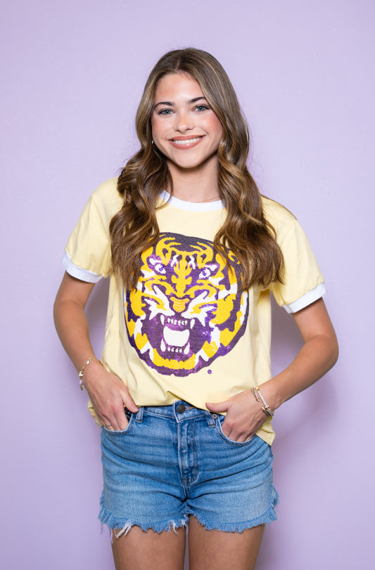 Wholesale | Louisiana State University Tiger (Licensed) | Women's Sequin Design (Butter Yellow)