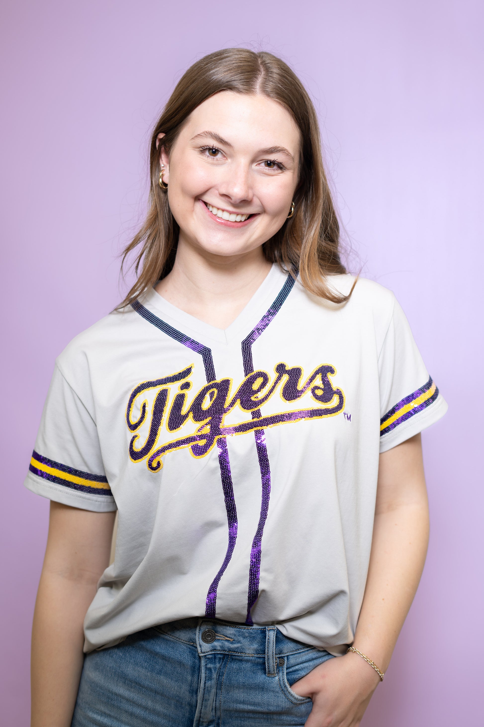LSU Tigers Baseball (LICENSED) Women's Baseball Jersey V-Neck