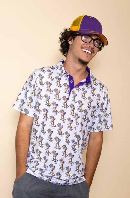 **PRE-ORDER ONLY** LSU Vintage Basketball (Licensed) | Men's Polo (White)