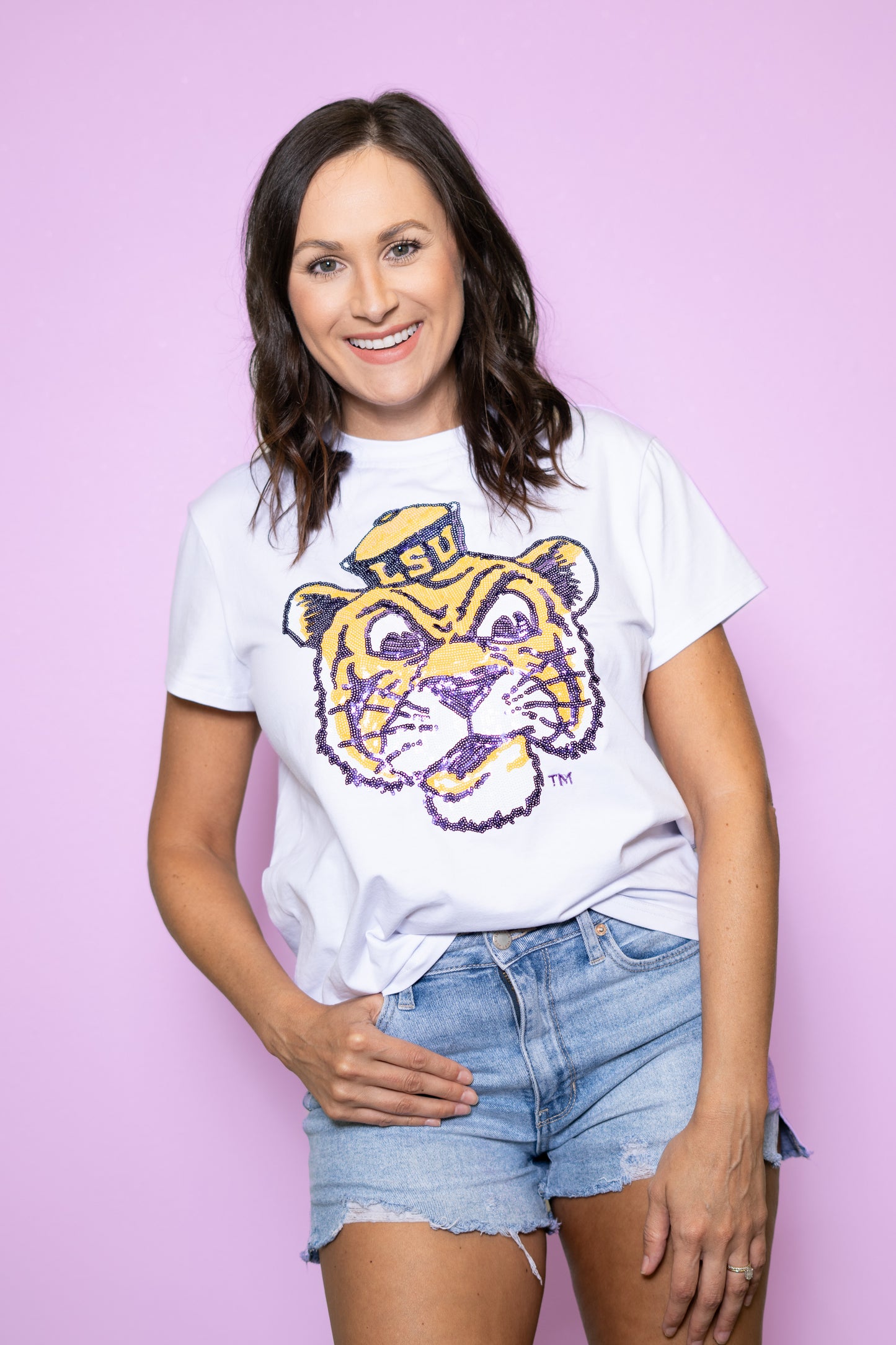 Wholesale | LSU Vintage Louisiana State University (LICENSED)| Women's Sequin Design (White)