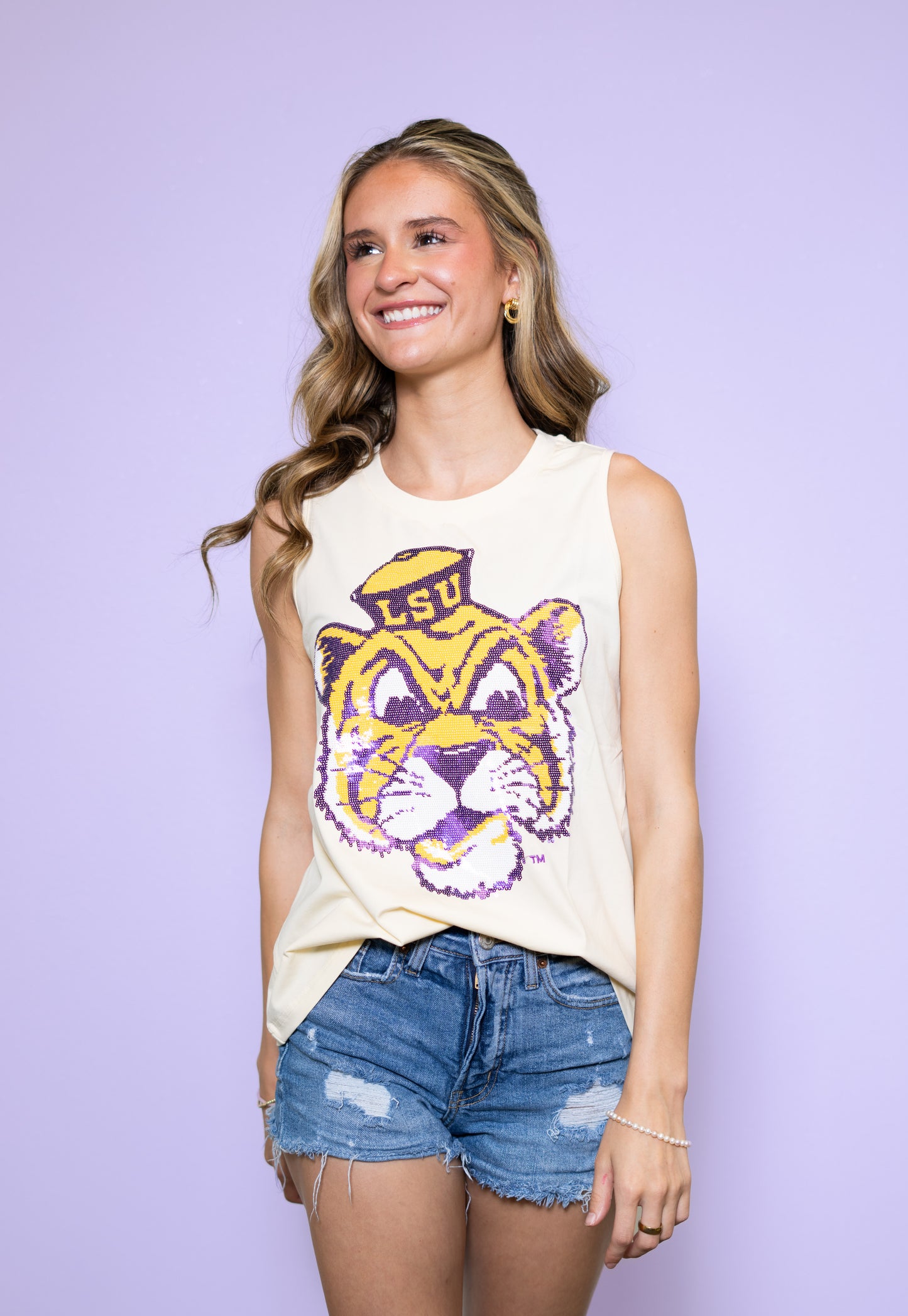 Wholesale | LSU Vintage Tiger (Licensed) | Women's Sequin Design (Butter Yellow)