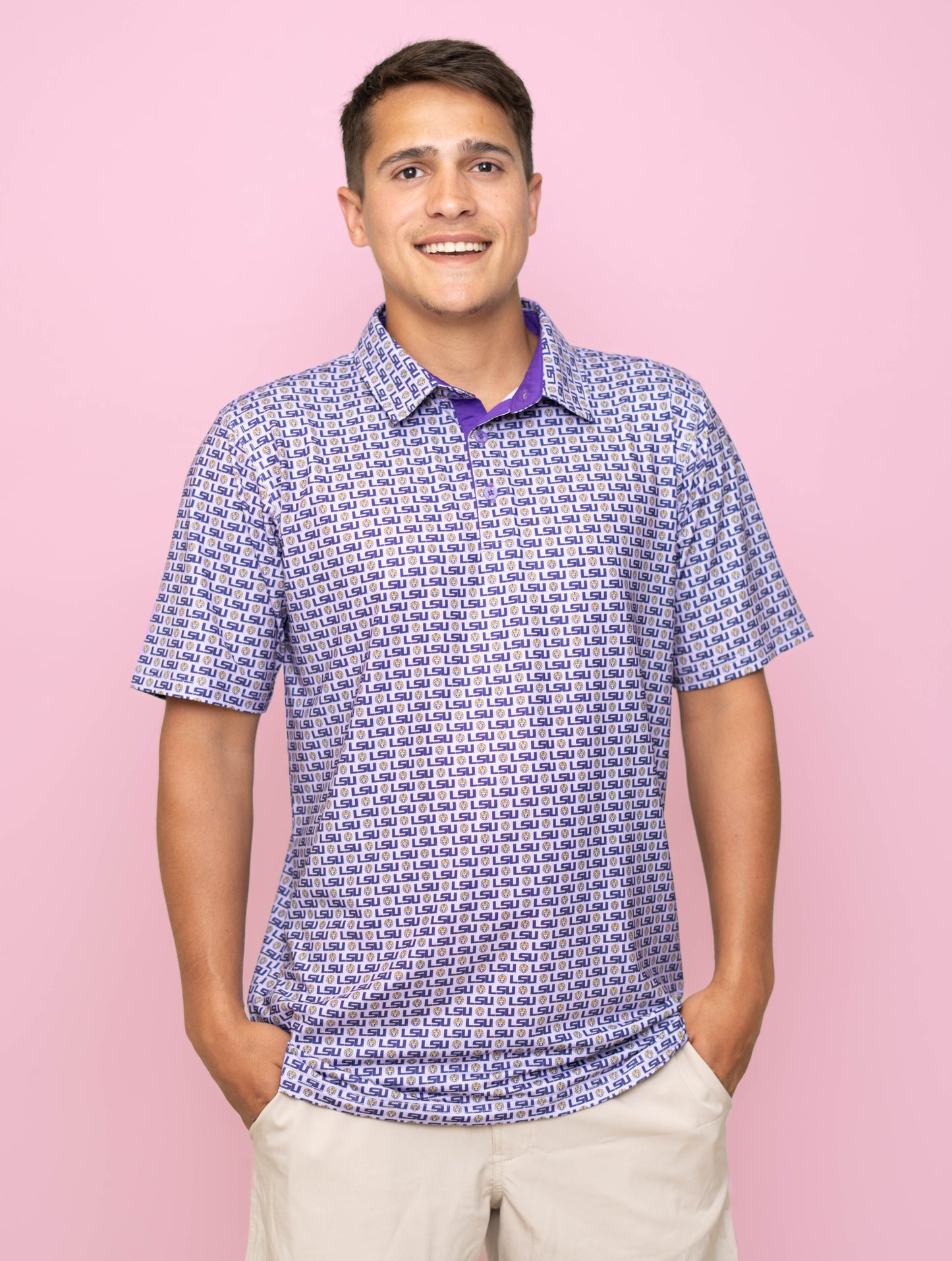 **PRE-ORDER ONLY** Wholesale | LSU Logos (Licensed) | Men's Polo (Lavender)