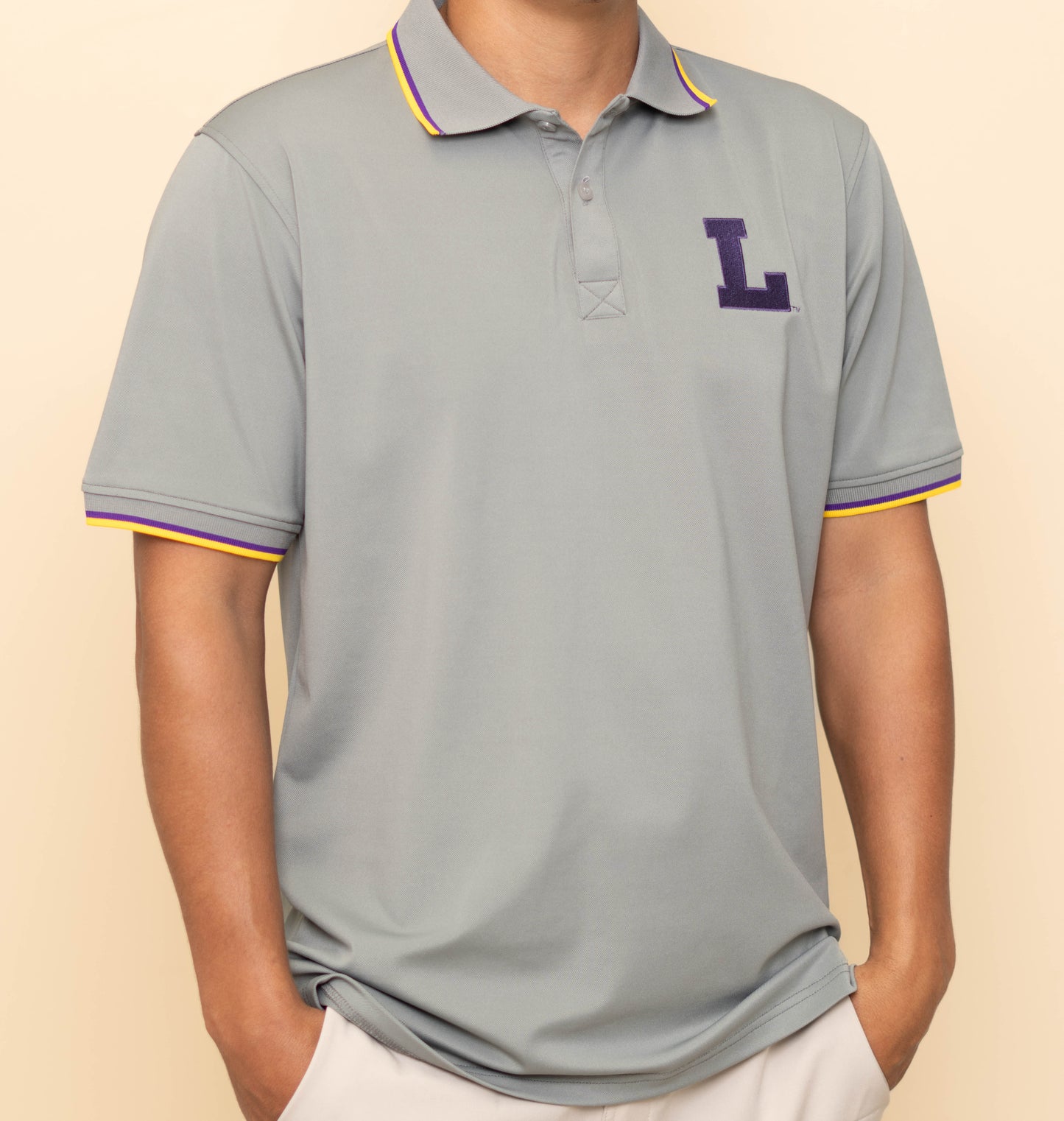 **PRE-ORDER ONLY** Wholesale | LSU Vintage L Logo (Licensed) | Men's Polo (Grey)
