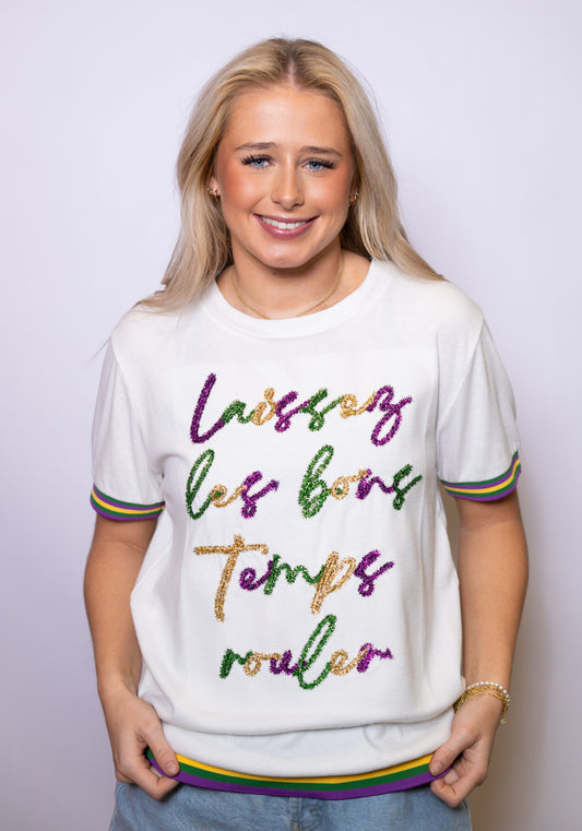 Laissez Les Bons Temps Rouler | Women's Cream Mardi Gras Tee