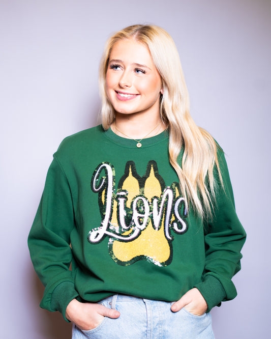 Wholesale - LIONS | Women's Embroidery & Sequin French Terry (Green)