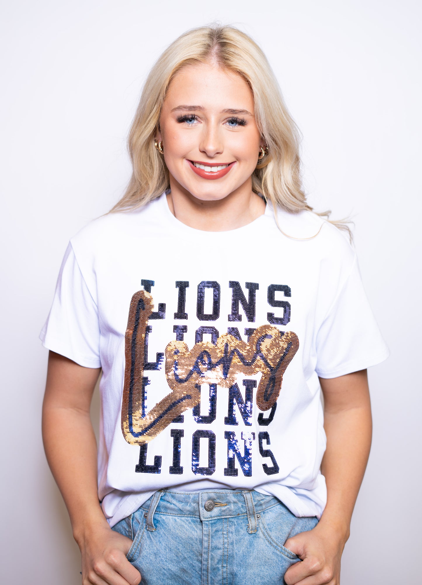 Covington Lions | Women's Sequin Design Tee (White)