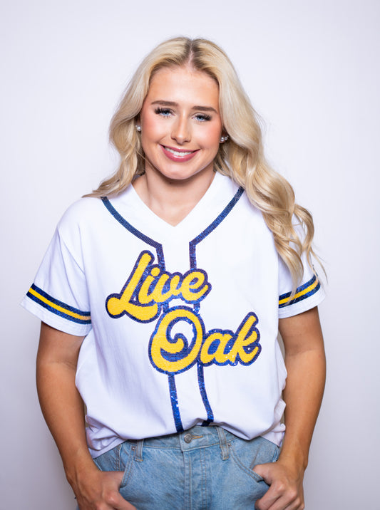 Live Oak | Women's Baseball Jersey V-Neck Tee (White)