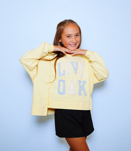 Live Oak | Youth Distressed Embroidery Pullover (Butter Yellow)