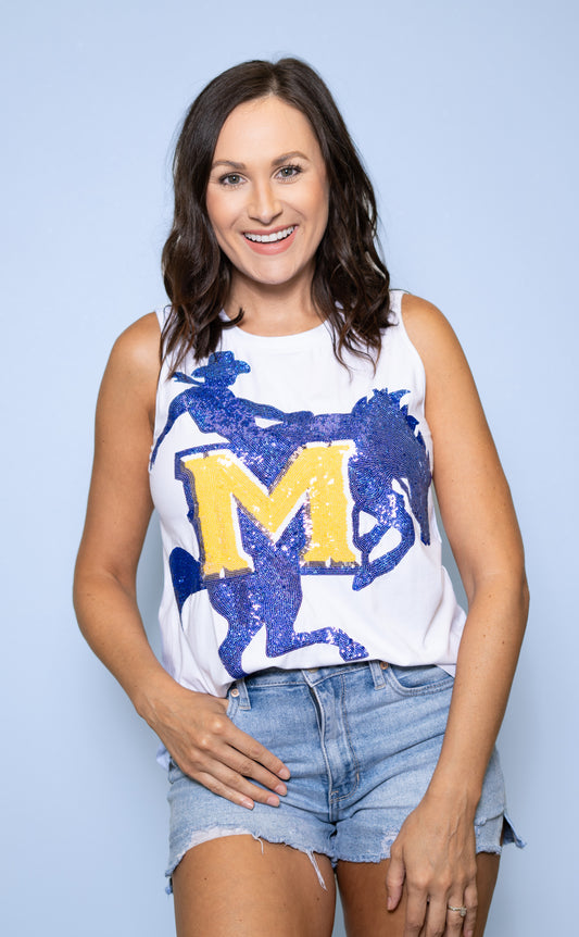**PRE-ORDER ONLY** McNeese Full Logo (Licensed) | Women's Sequin Design Tank (White)