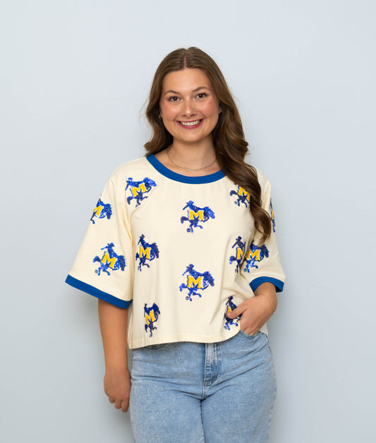 **PRE-ORDER ONLY** Wholesale | McNeese (Licensed) | Women's Oversized Scattered Crop Tee (Butter Yellow)